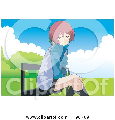 Royalty-Free (RF) Clipart Illustration of a Pink Haired Emo Girl Sitting On A Park Bench by mayawizard101
