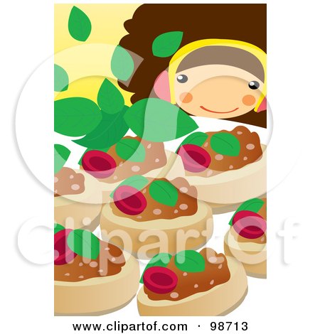 Royalty-Free (RF) Clipart Illustration of a Girl Wearing Headphones And Looking At Desserts by mayawizard101