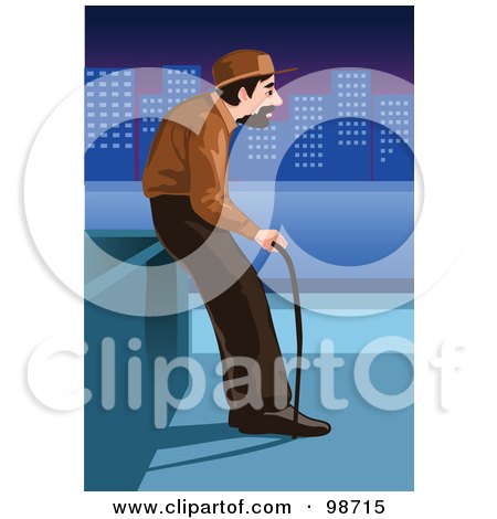 Royalty-Free (RF) Clipart Illustration of a Senior Man Viewing A City From A Roof Top by mayawizard101
