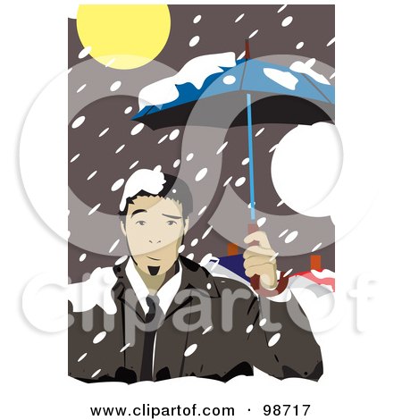 Royalty-Free (RF) Clipart Illustration of a Business Man Using An Umbrella In The Snow by mayawizard101