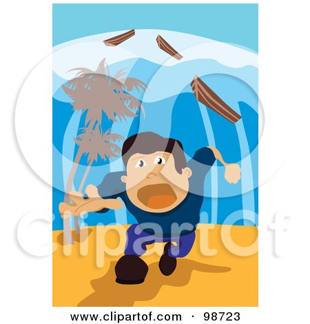 Royalty-Free (RF) Clipart Illustration of a Man Running Through A Tsunami by mayawizard101