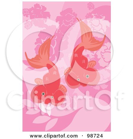 Royalty-Free (RF) Clipart Illustration of Two Bubble Eye Goldfish Over Pink by mayawizard101