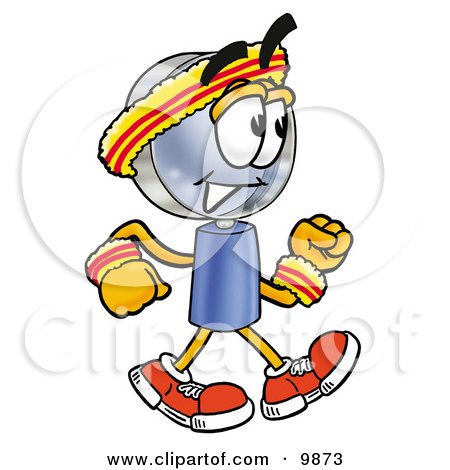 Clipart Picture of a Magnifying Glass Mascot Cartoon Character Speed Walking or Jogging by Mascot Junction