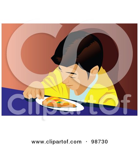 Royalty-Free (RF) Clipart Illustration of a Boy Sitting At A Table And Eating Pizza by mayawizard101