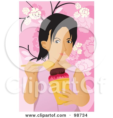 Royalty-Free (RF) Clipart Illustration of a Girl Holding A Cup Of Ice Cream by mayawizard101