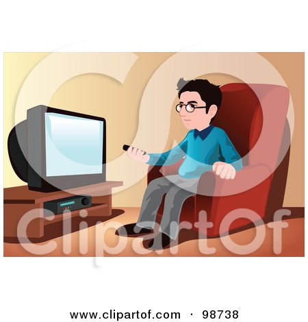 Royalty-Free (RF) Clipart Illustration of a Man Pointing A Clicker At A TV by mayawizard101