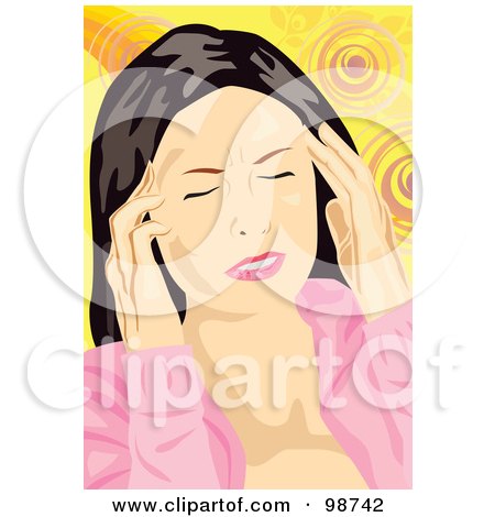 Royalty-Free (RF) Clipart Illustration of a Woman Rubbing Her Head To Try To Relieve A Headache by mayawizard101