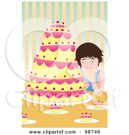 Royalty-Free (RF) Clipart Illustration of a Boy Eating A Giant Cake by mayawizard101
