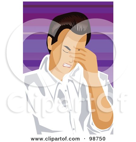 Royalty-Free (RF) Clipart Illustration of a Man Rubbing His Head To Try To Relieve A Headache by mayawizard101