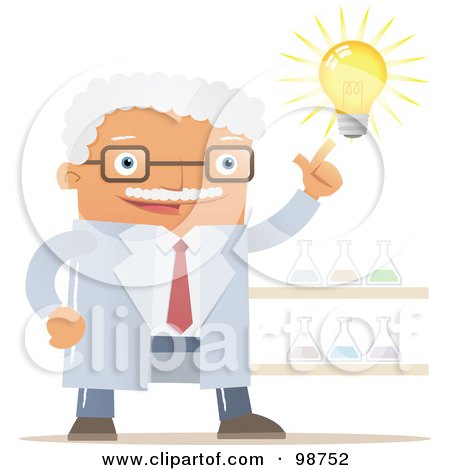 Royalty-Free (RF) Clipart Illustration of a White Haired Professor With A Bright Idea by Qiun