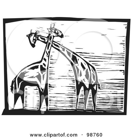 Royalty-Free (RF) Clipart Illustration of Black And White Wood Engraved Giraffes by xunantunich