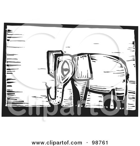 Royalty-Free (RF) Clipart Illustration of a Black And White Wood Engraved Elephant by xunantunich