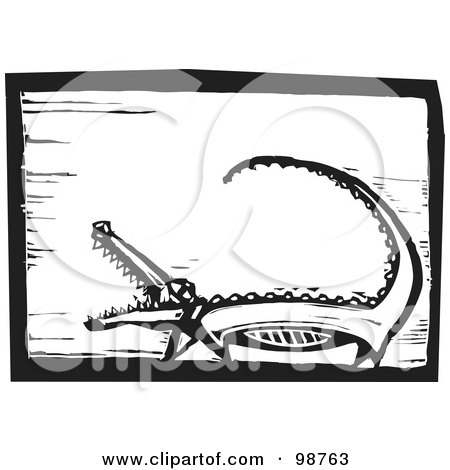Royalty-Free (RF) Clipart Illustration of a Black And White Wood Engraved Alligator by xunantunich
