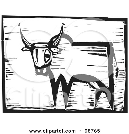 Royalty-Free (RF) Clipart Illustration of a Black And White Wood Engraved Ox by xunantunich