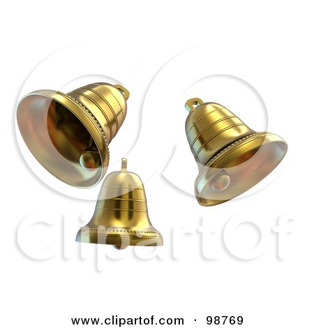 Royalty-Free (RF) Clipart Illustration of Three 3d Golden Bells Ringing by chrisroll