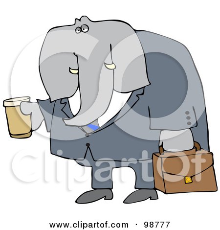 Royalty-Free (RF) Clipart Illustration of an Elephant Businessman Carrying Coffee And A Briefcase by djart