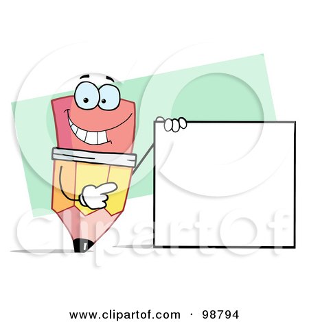 Royalty-Free (RF) Clipart Illustration of a Pencil Holding A Blank Sign by Hit Toon