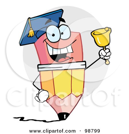Royalty-Free (RF) Clipart Illustration of a Pencil Graduate Ringing A Bell by Hit Toon