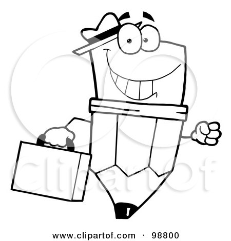 Royalty-Free (RF) Clipart Illustration of an Outlined Pencil Guy Businessman Carrying A Briefcase by Hit Toon