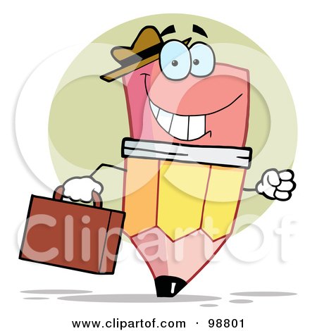 Royalty-Free (RF) Clipart Illustration of a Pencil Businessman Carrying A Briefcase by Hit Toon