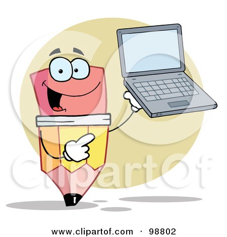 Royalty-Free (RF) Clipart Illustration of a Pencil Holding A Laptop by Hit Toon