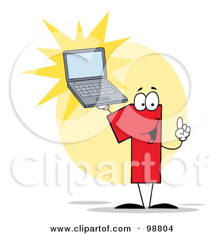 Royalty-Free (RF) Clipart Illustration of a Number 1 Character Holding A Laptop by Hit Toon
