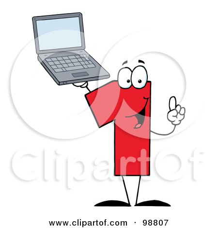 Royalty-Free (RF) Clipart Illustration of a Number One Character Holding A Laptop by Hit Toon