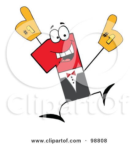 Royalty-Free (RF) Clipart Illustration of a Number One Character Jumping And Wearing A Glove by Hit Toon