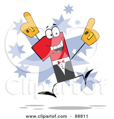 Royalty-Free (RF) Clipart Illustration of a Number 1 Character Jumping And Wearing A Glove by Hit Toon