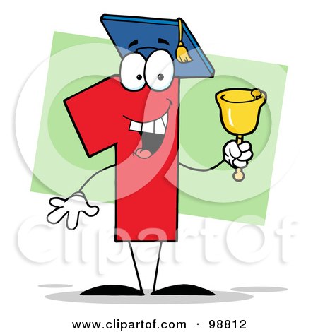 Royalty-Free (RF) Clipart Illustration of a Number 1 Character Wearing A Graduation Cap And Ringing A Bell by Hit Toon