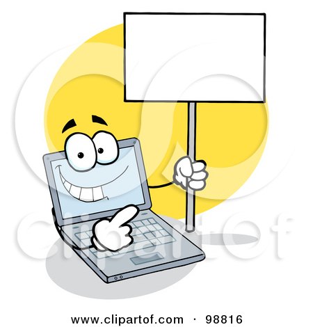 Royalty-Free (RF) Clipart Illustration of a Laptop Holding a Blank Sign by Hit Toon