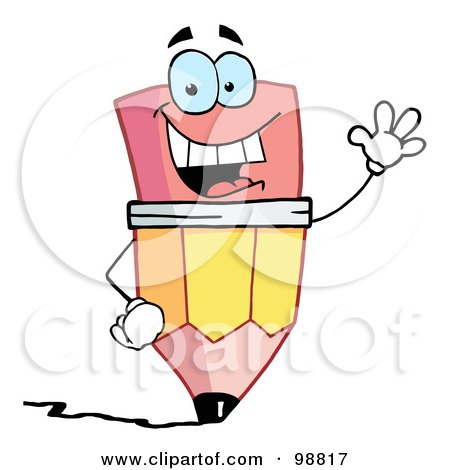 Royalty-Free (RF) Clipart Illustration of a Pencil Guy Waving by Hit Toon