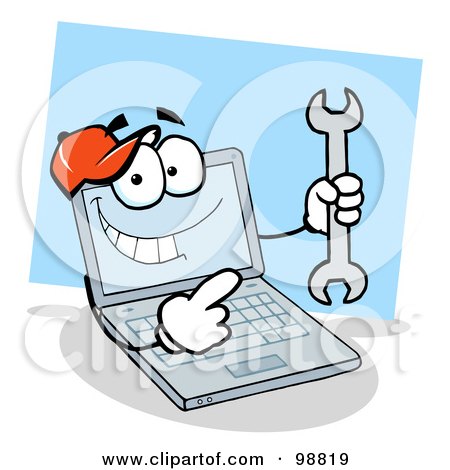 Royalty-Free (RF) Clipart Illustration of a Laptop Holding a Wrench by Hit Toon
