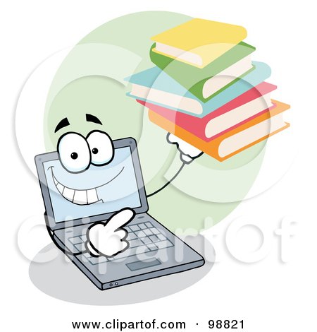 Royalty-Free (RF) Clipart Illustration of a Laptop Guy Holding Books by Hit Toon