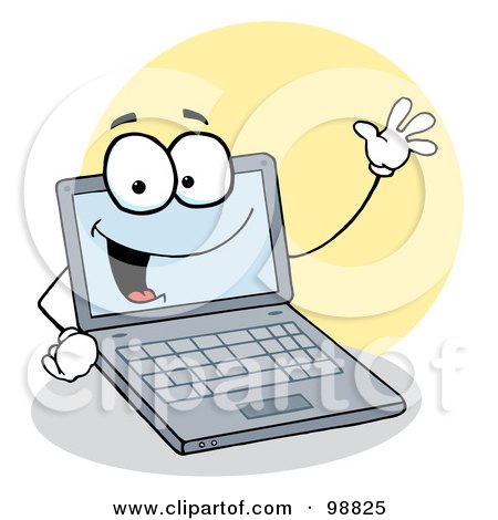 Royalty-Free (RF) Clipart Illustration of a Laptop Toon Waving And Smiling by Hit Toon