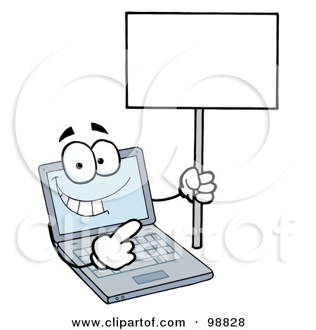 Royalty-Free (RF) Clipart Illustration of a Laptop Guy Holding a Blank Sign by Hit Toon