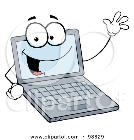 Royalty-Free (RF) Clipart Illustration of a Laptop Guy Waving And Smiling by Hit Toon