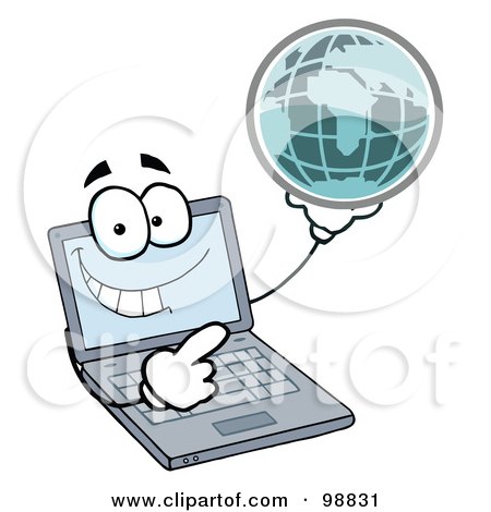 Royalty-Free (RF) Clipart Illustration of a Laptop Guy Holding a Globe by Hit Toon