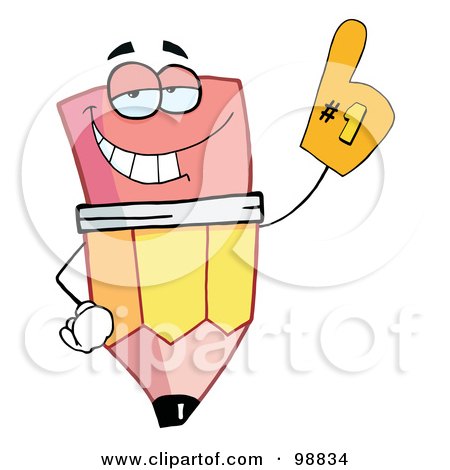Royalty-Free (RF) Clipart Illustration of a Pencil Guy Wearing A Number One Glove by Hit Toon