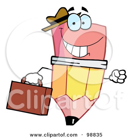 Royalty-Free (RF) Clipart Illustration of a Pencil Guy Businessman Carrying A Briefcase by Hit Toon
