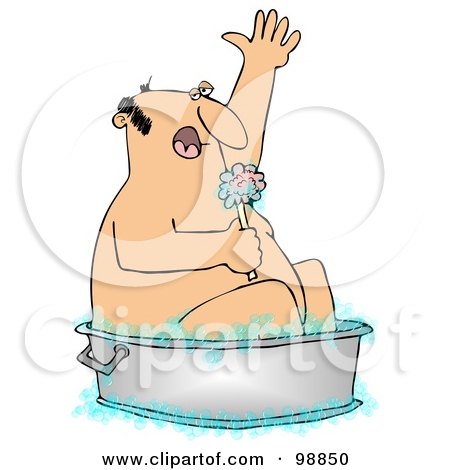 Royalty-Free (RF) Clipart Illustration of a Man Using A Sponge To Clean Up In A Tub by djart
