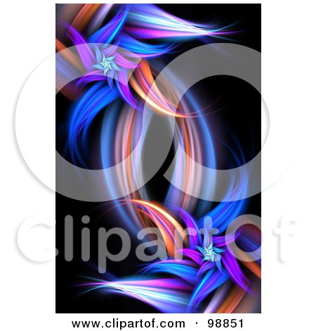 Royalty-Free (RF) Clipart Illustration of a Diagonal Wave Of Fractal Flowers Over Black by Arena Creative