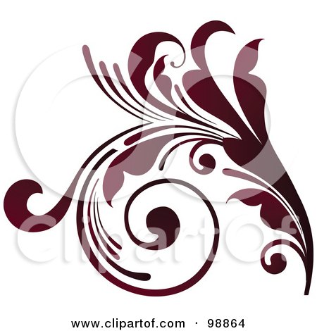 Royalty-Free (RF) Clipart Illustration of a Red Leafy Flourish Design Element - 4 by OnFocusMedia