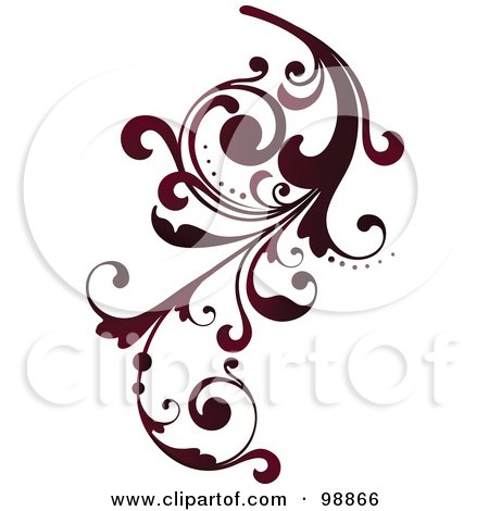 Royalty-Free (RF) Clipart Illustration of a Red Leafy Flourish Design Element - 3 by OnFocusMedia
