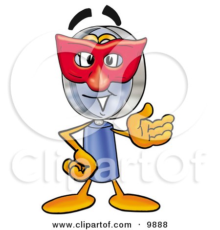 Clipart Picture of a Magnifying Glass Mascot Cartoon Character Wearing a Red Mask Over His Face by Mascot Junction
