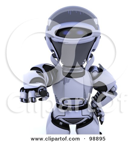 Royalty-Free (RF) Clipart Illustration of a 3d Silver Robot Pointing Outwards by KJ Pargeter