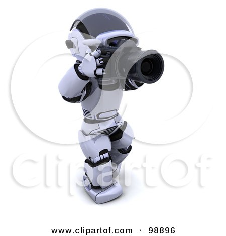 Royalty-Free (RF) Clipart Illustration of a 3d Silver Robot Taking Pictures by KJ Pargeter