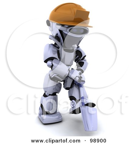 Royalty-Free (RF) Clipart Illustration of a 3d Silver Robot Digging by KJ Pargeter
