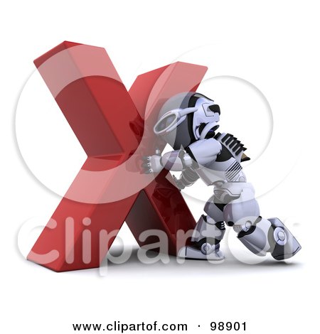 Royalty-Free (RF) Clipart Illustration of a 3d Silver Robot Pushing an X Mark by KJ Pargeter