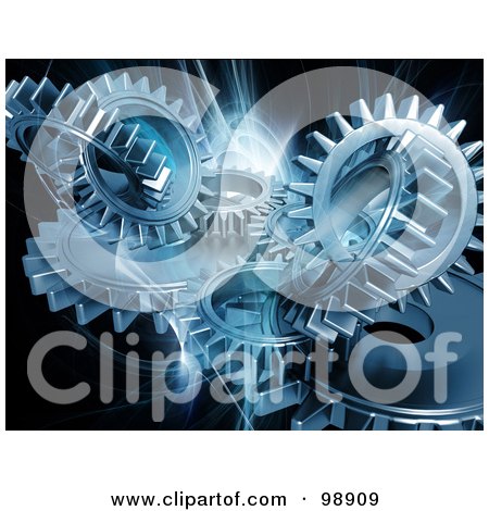Royalty-Free (RF) Clipart Illustration of a Background Of Abstract Shining Blue Gears by KJ Pargeter